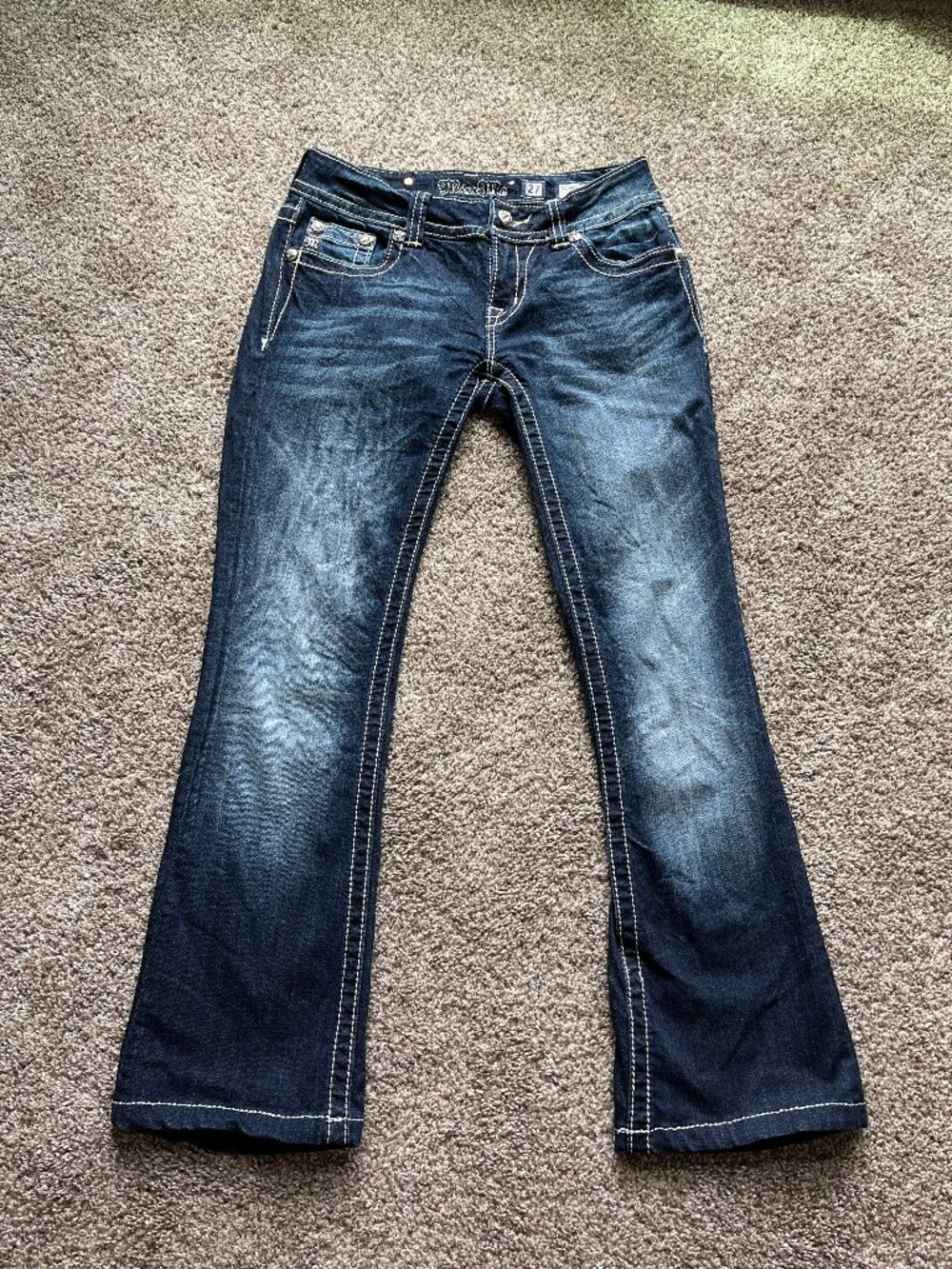Y2K Miss Me Bootcut Jeans Blue Rhinestone Wing Back Pocket Size 27 Cotton
